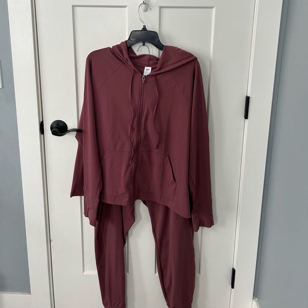Fabletics Maroon Hooded Jumpsuit